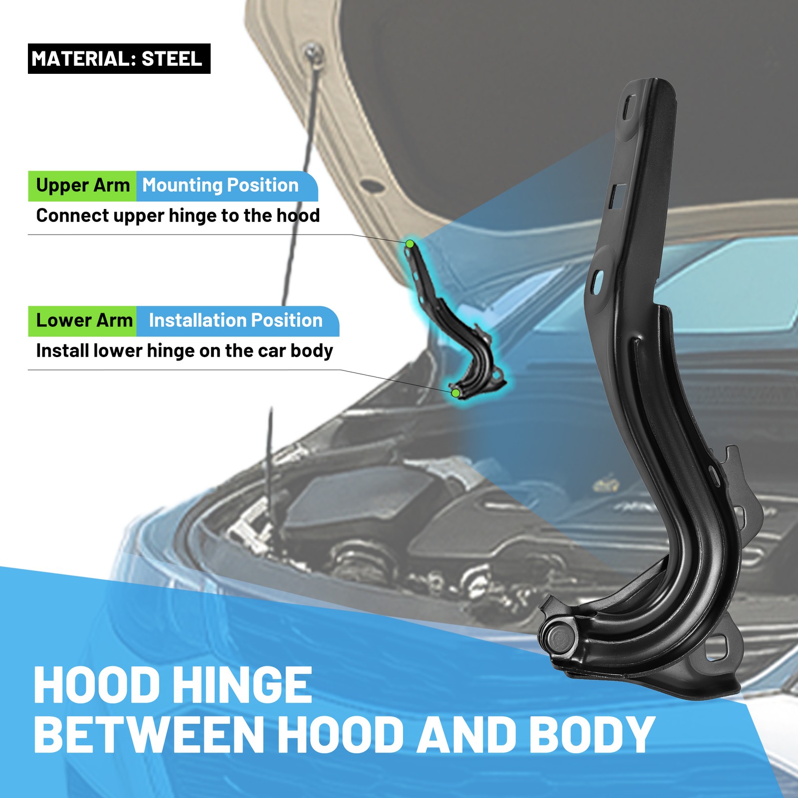 Pair Set of 2 Hood Hinges Driver & Passenger Side For 2016-2019 Chevrolet Cruze