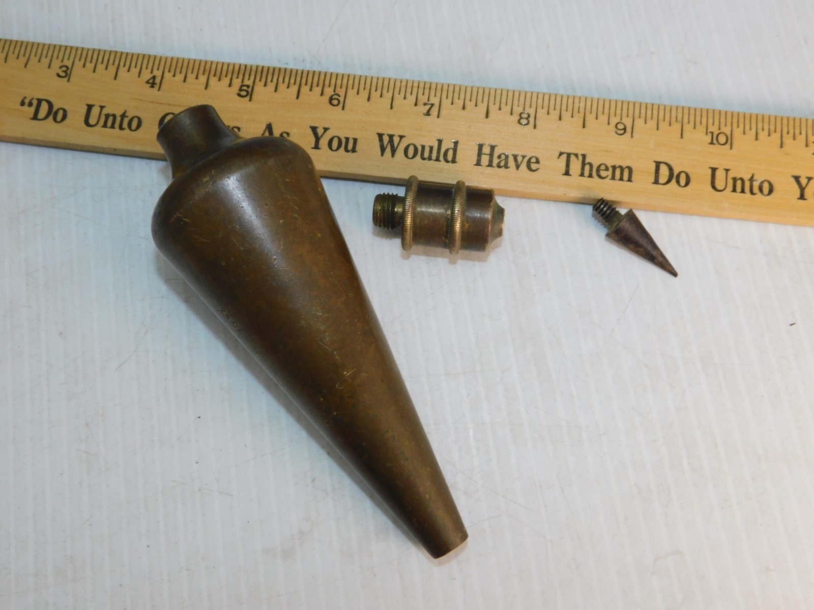 Vintage Plumb Bob, Solid Brass, General Hardware no. 800, 1lb 5oz, 6.75"