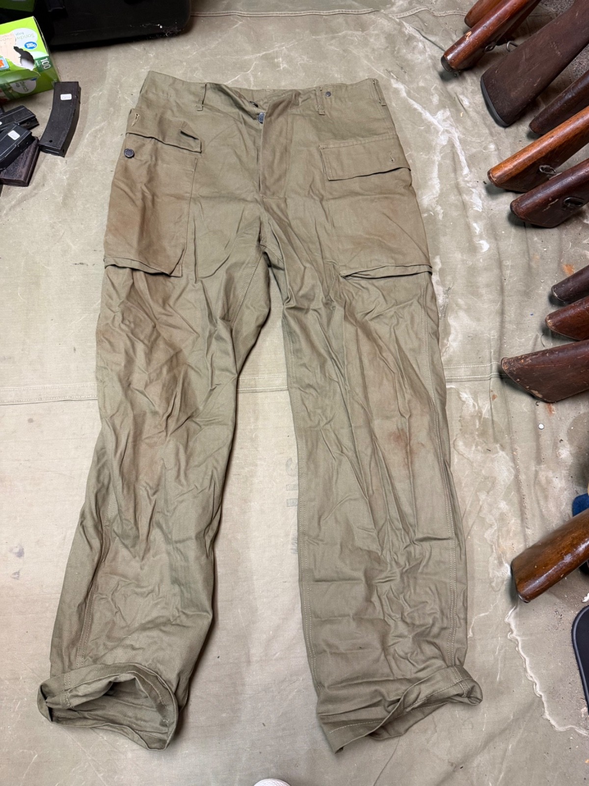 WWII US ARMY DARK SHADE HBT COMBAT FIELD TROUSERS- MEDIUM 34 WAIST