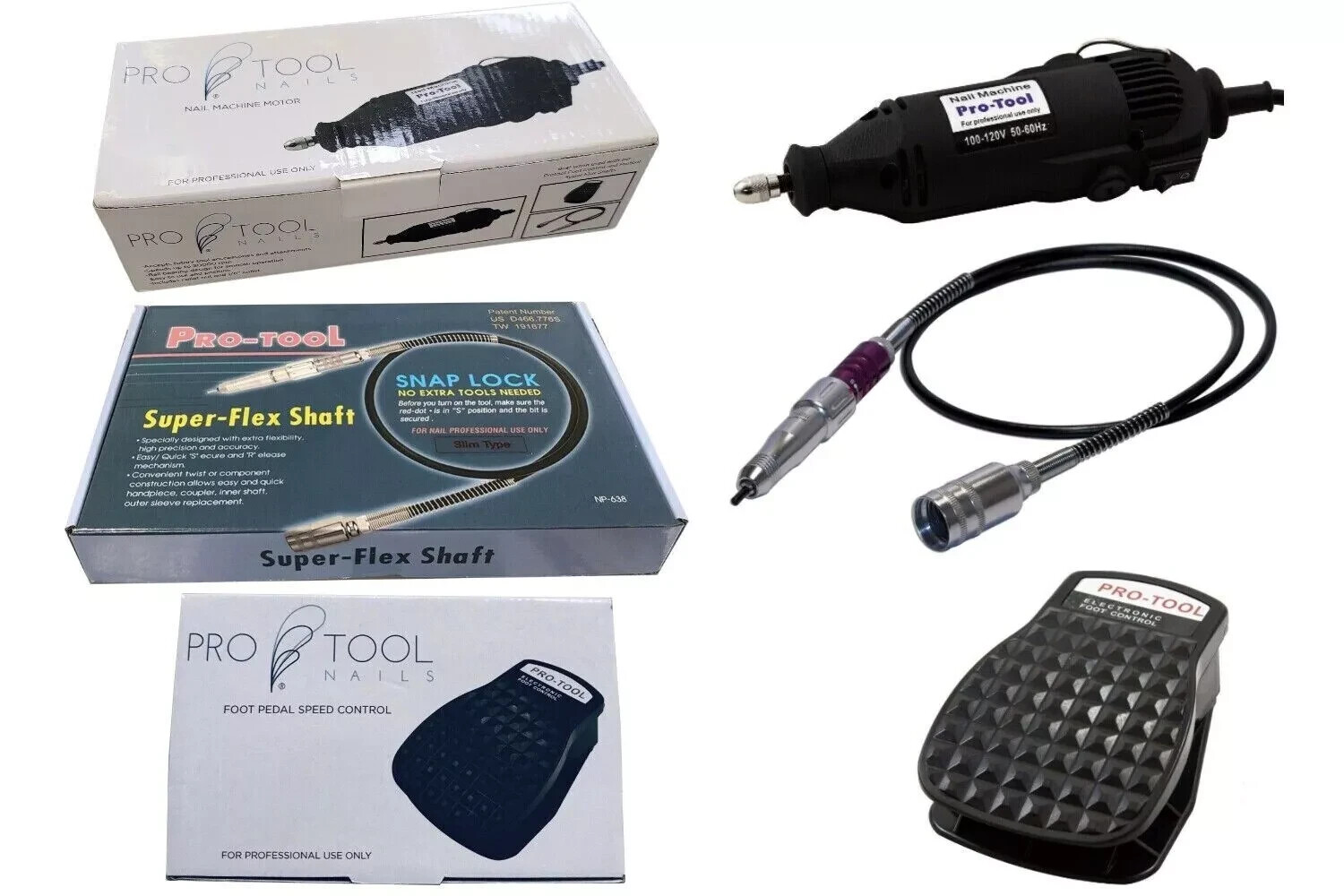 Pro-Tool Nail Machine Nail Drill Two Way Complete Set 3pcs 2023 - 1/8 shank