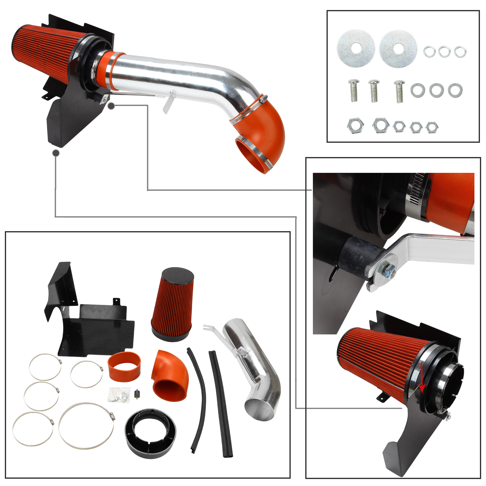 4" Cold Air Intake System+Heat Shield for 99-06 GMC/Chevy V8 4.8L/5.3L/6.0L RED