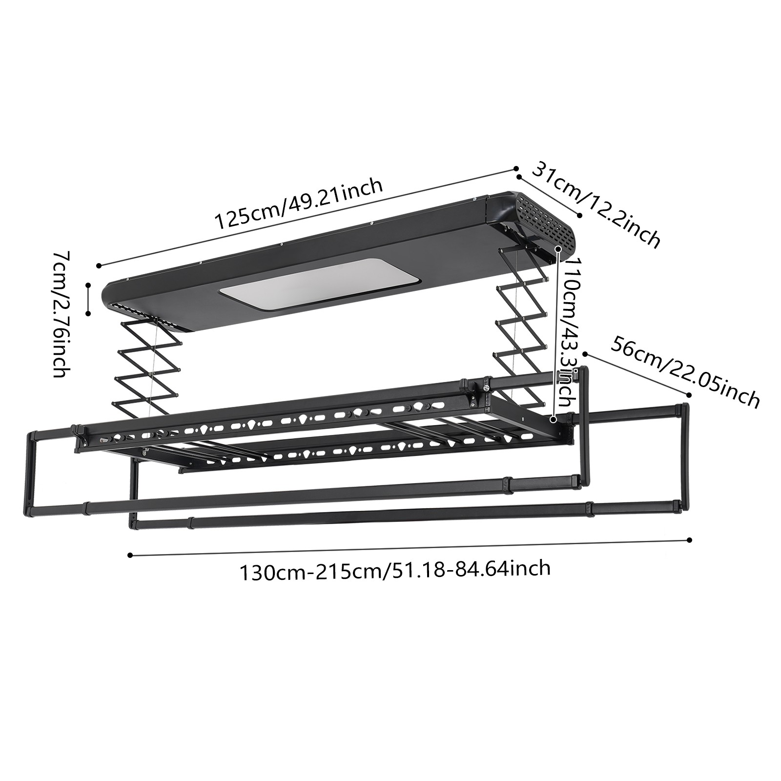 Electric Retractable Airing Rack Clothes Drying Rack W/ Remote Control & Light