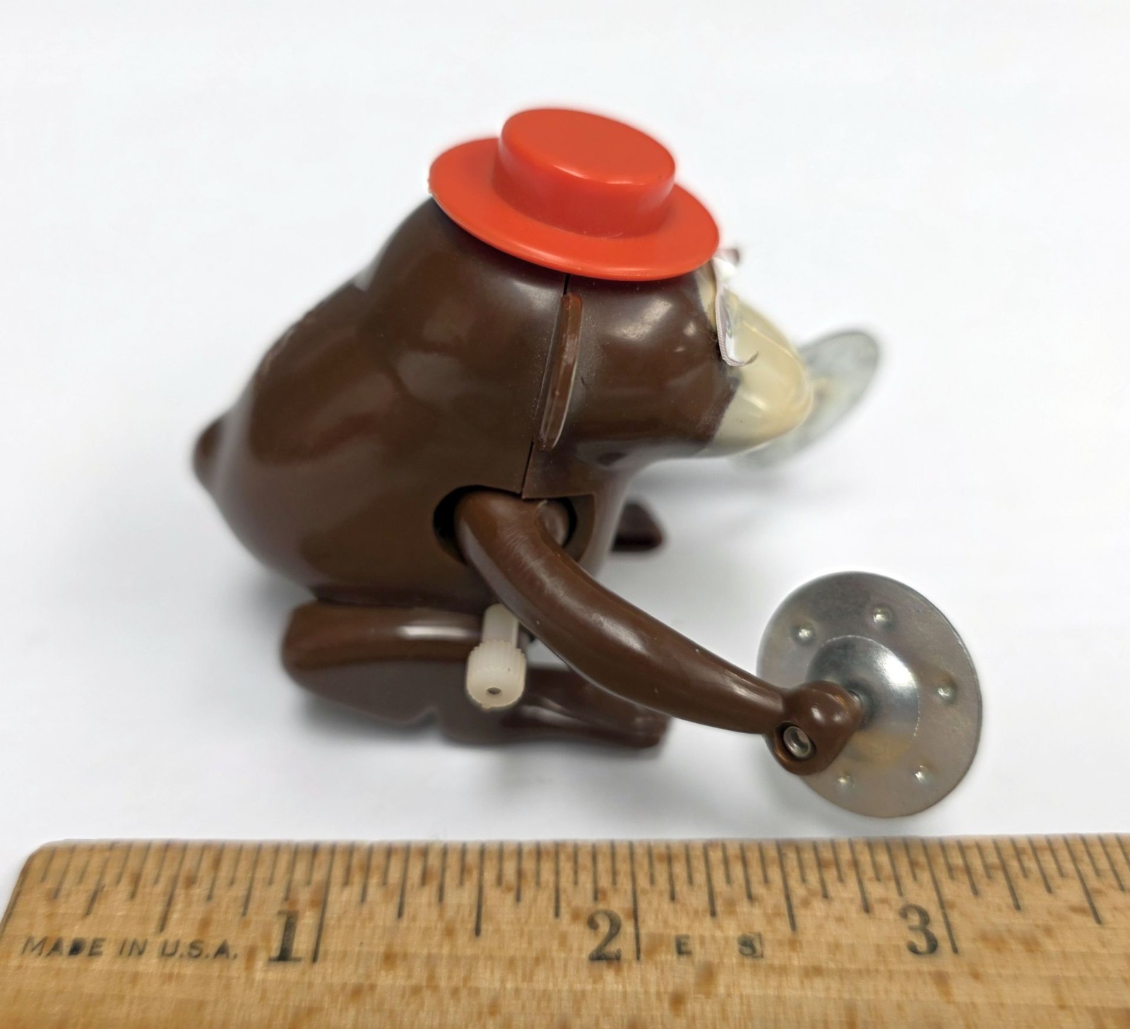 Vtg Bandai Monkey Chimpanzee Wind Up Toy Orange Hat Cymbals WORKS Singapore