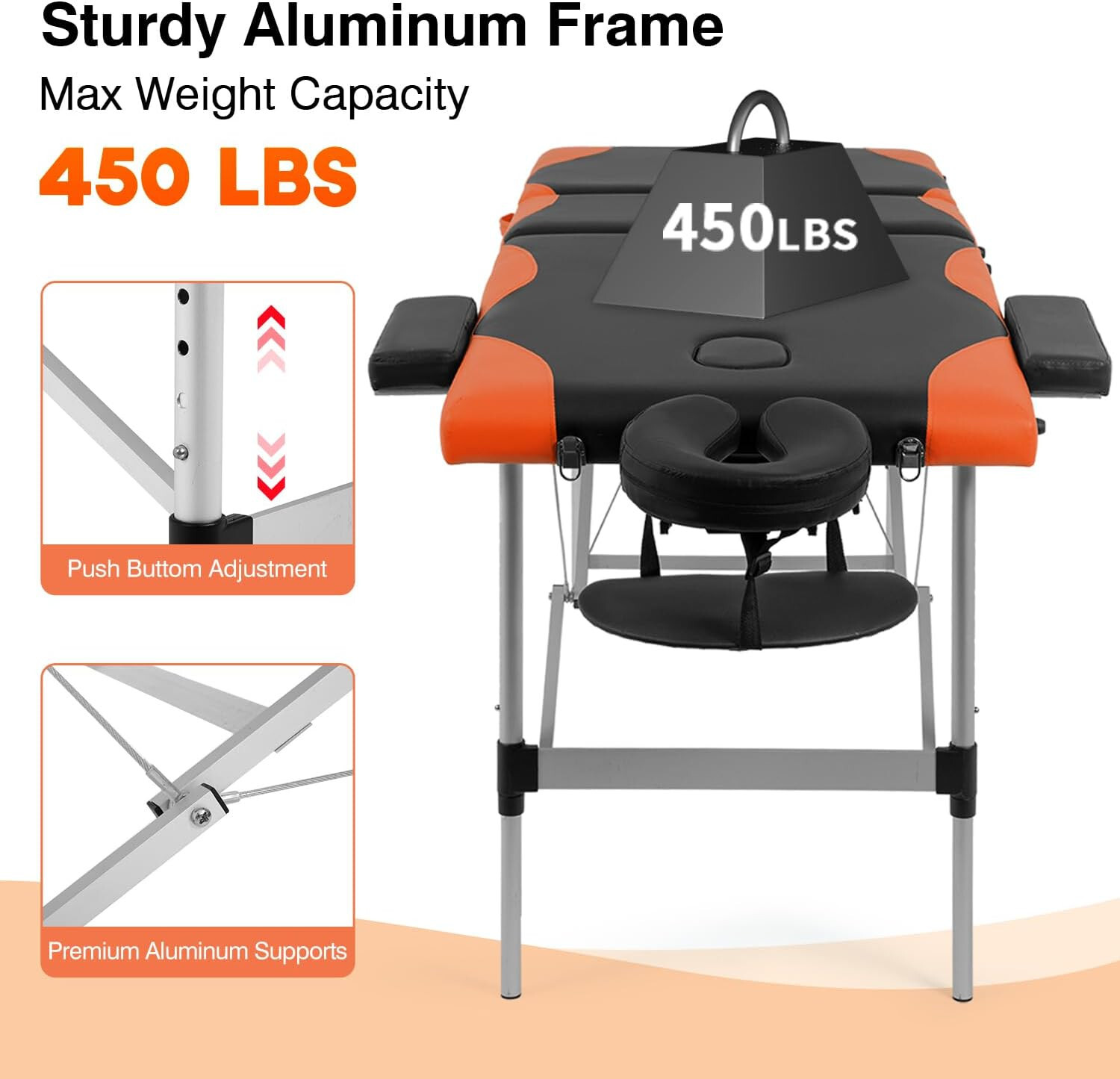 Massage Table Massage Bed 83 inch Spa Bed 3 Folding Portable Massage Table