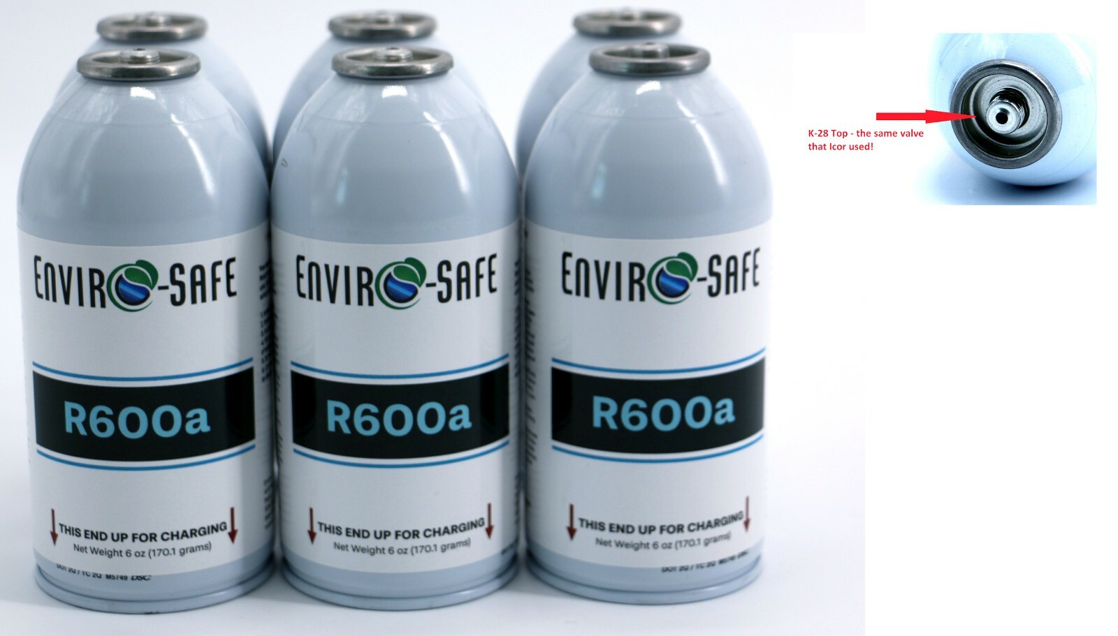 Enviro-Safe R-600a Refrigerant with 7/16" Self Sealing K28 Top 6 Pack #8070a-6