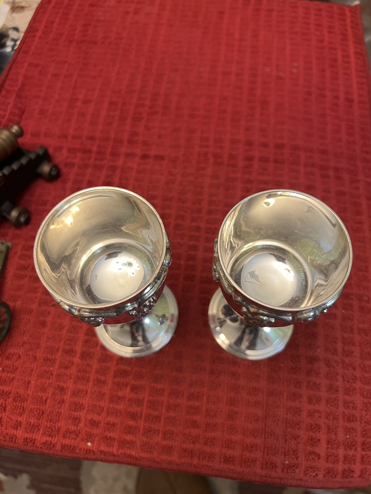 Vintage Set Of 2 Italian Grape Harvest Silver Plated Champagne / Wine Goblets