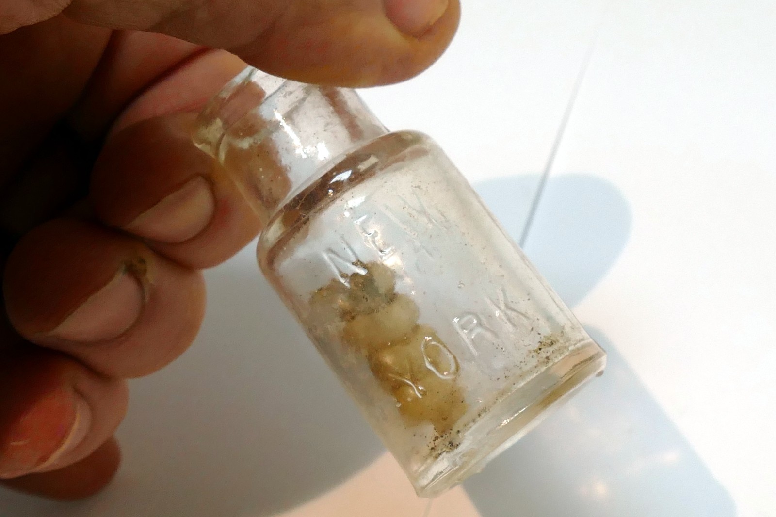 Sample Size Embossed Majors Cement Bottle New York rattlesnake oil 1890's