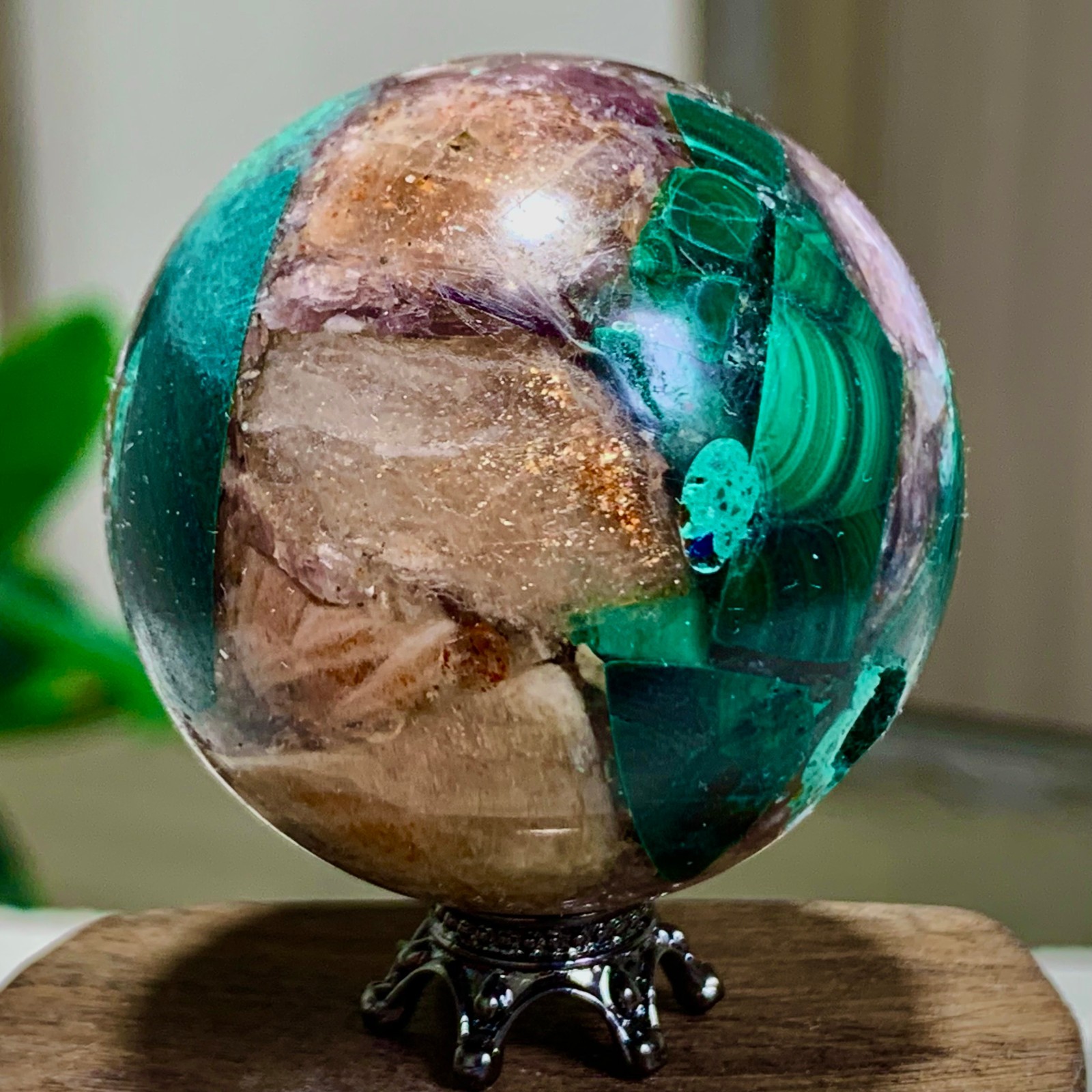 40G Newly discovered rare malachite purple mica symbiotic sphere restoration