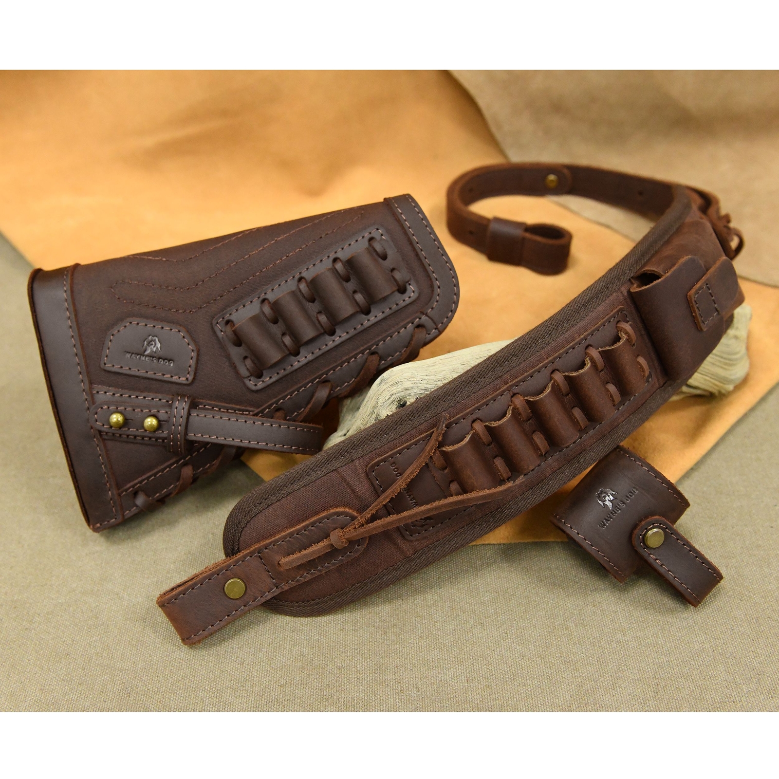 No Drilling Leather Rifle Buttstock, Sling Straps with Sling Loop for .308.22LR