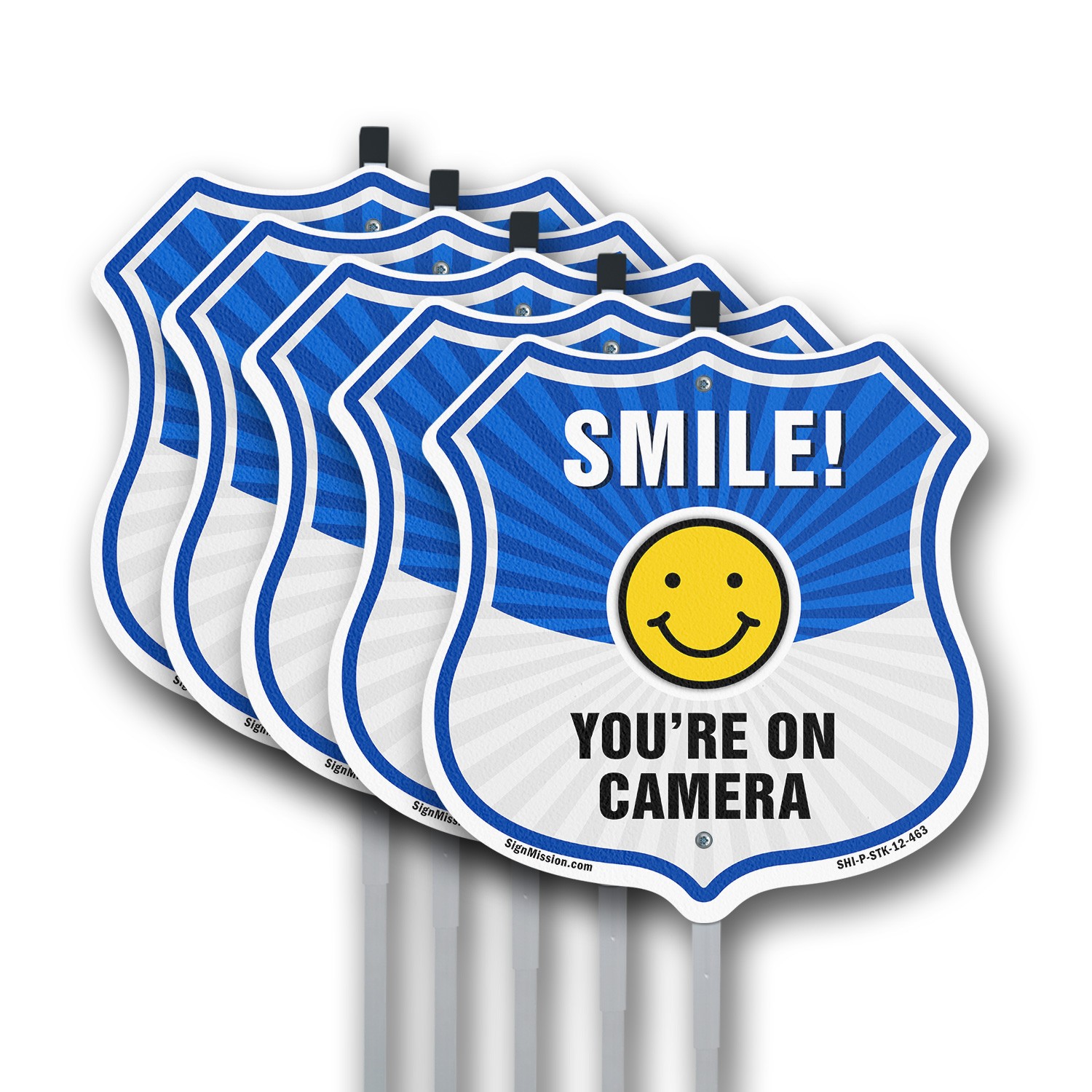 Smile You're On Camera Shield Sign Smile You're On Camera Shield Sign With Stake