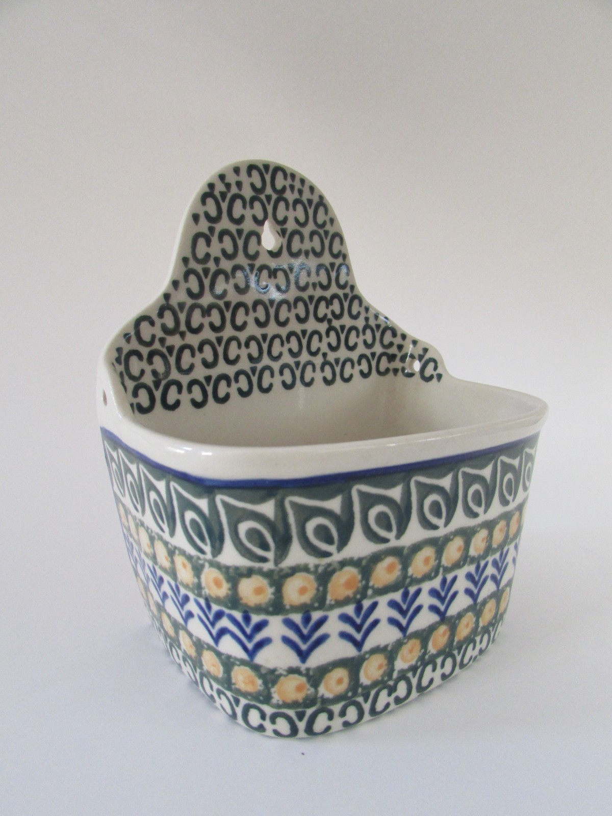 Polish Pottery Green Hanging Salt Cellar without Lid Used