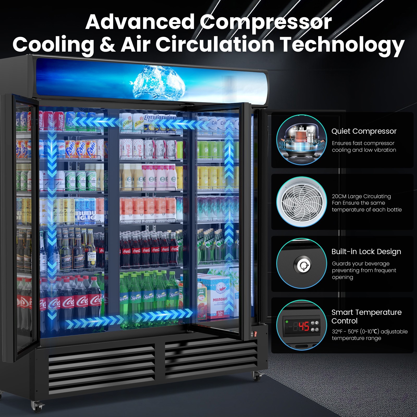 Commercial Merchandiser Refrigerator 56 CU.FT Glass Doors Beverage Refrigerators
