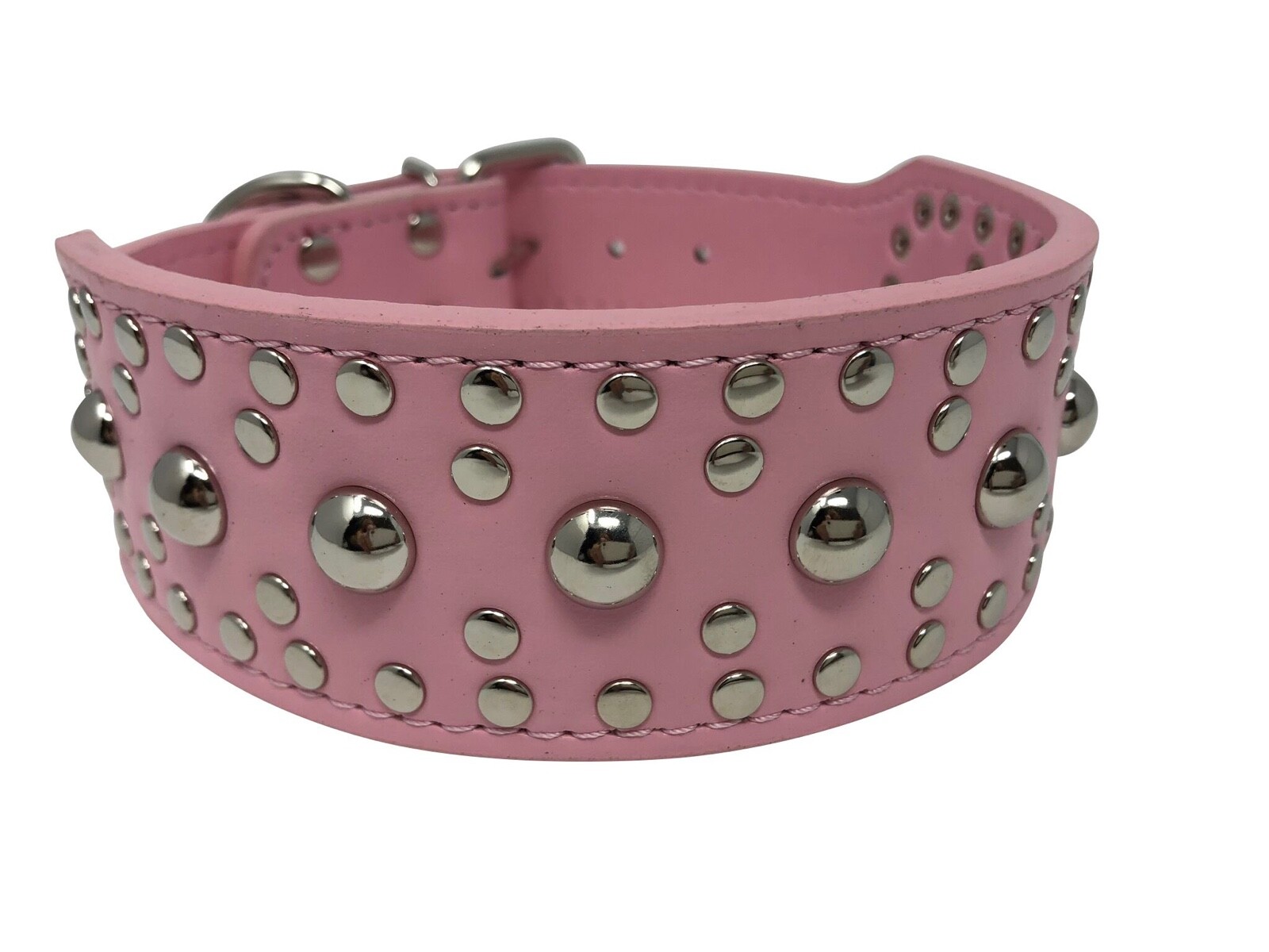 Dog Collar Studded Rivet Adjustable Faux Leather 2" wide S M L XL 13 Colors