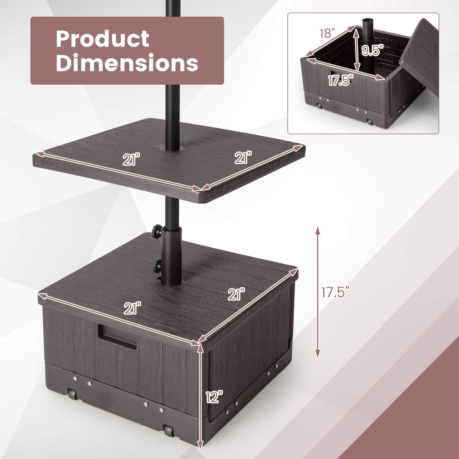 Patio 175lbs Fillable Umbrella Base w/Table Tray Wheeled 3-in-1 Stand Outdoor