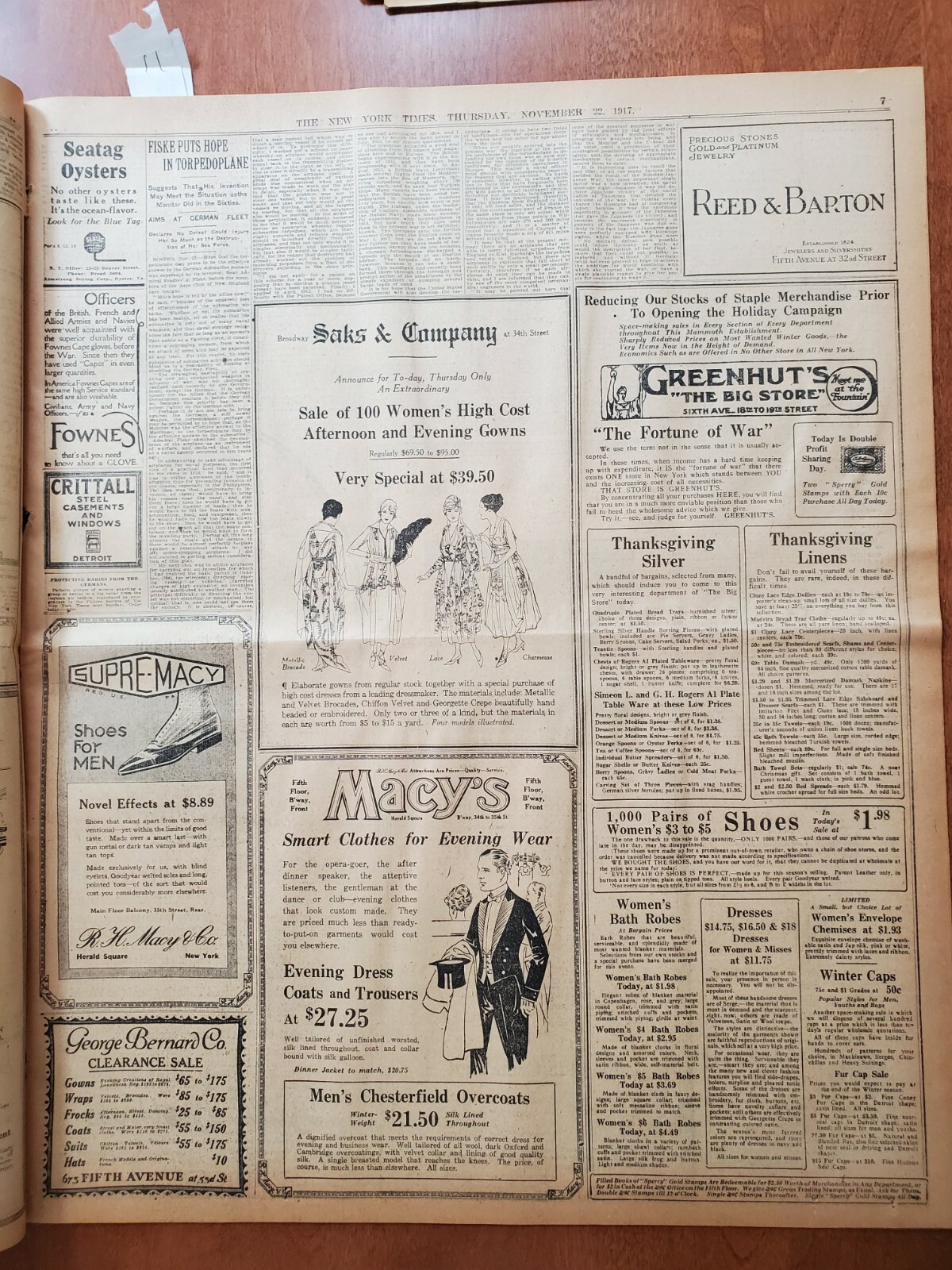 1917 NOVEMBER 22 NEW YORK TIMES - HAIG HURLS HIS ARMY AT CAMBRAI - NT 8080