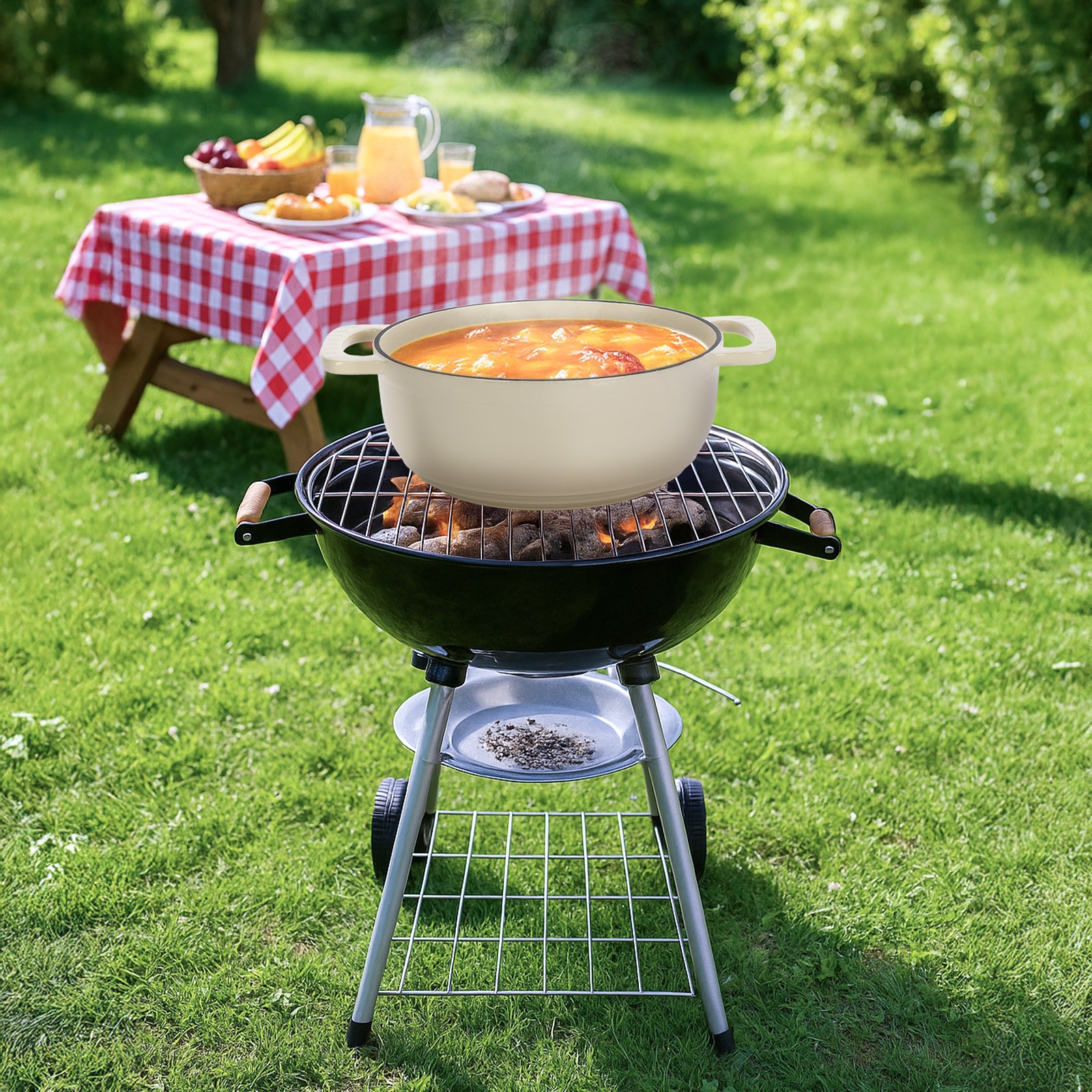 5QT Enameled Cast Iron Dutch Oven, Heavy Duty Dual Enamel Coating FDA Certified