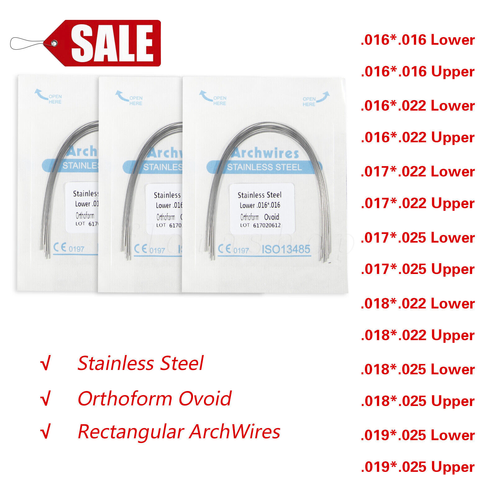 Arcos de Ortodoncia Dentales Alambre de Arco de Acero Inoxidable Rectangu