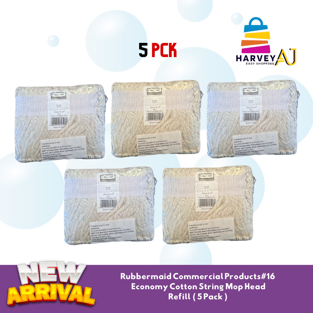 Rubbermaid Commercial Value PRO #16, 5 Pack Cut-End Cotton Wet Mop Head