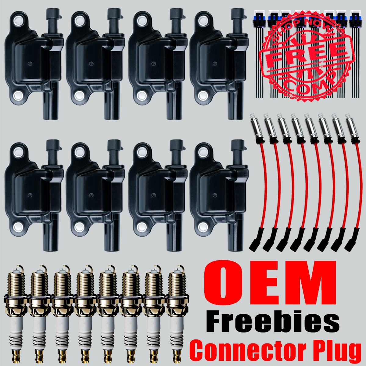 8X OEM Ignition Coil & Spark Plugs & Wire & w/plugs For Chevy GMC 5.3 6.2L UF413
