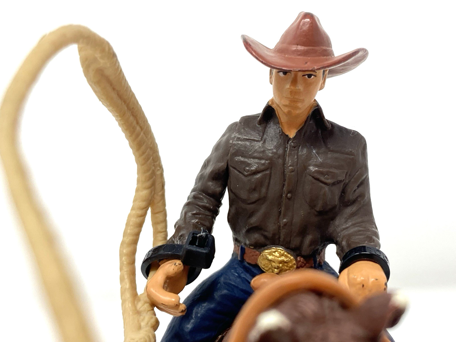 Schleich 2 Texas Longhorn Bulls, Horse & Cowboy Roping Figurines
