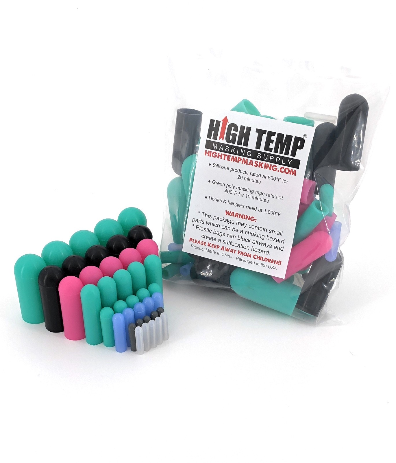 40 Piece High Temp Silicone Rubber Cap Kit - Powder Coating, Cerakote, Vacuum