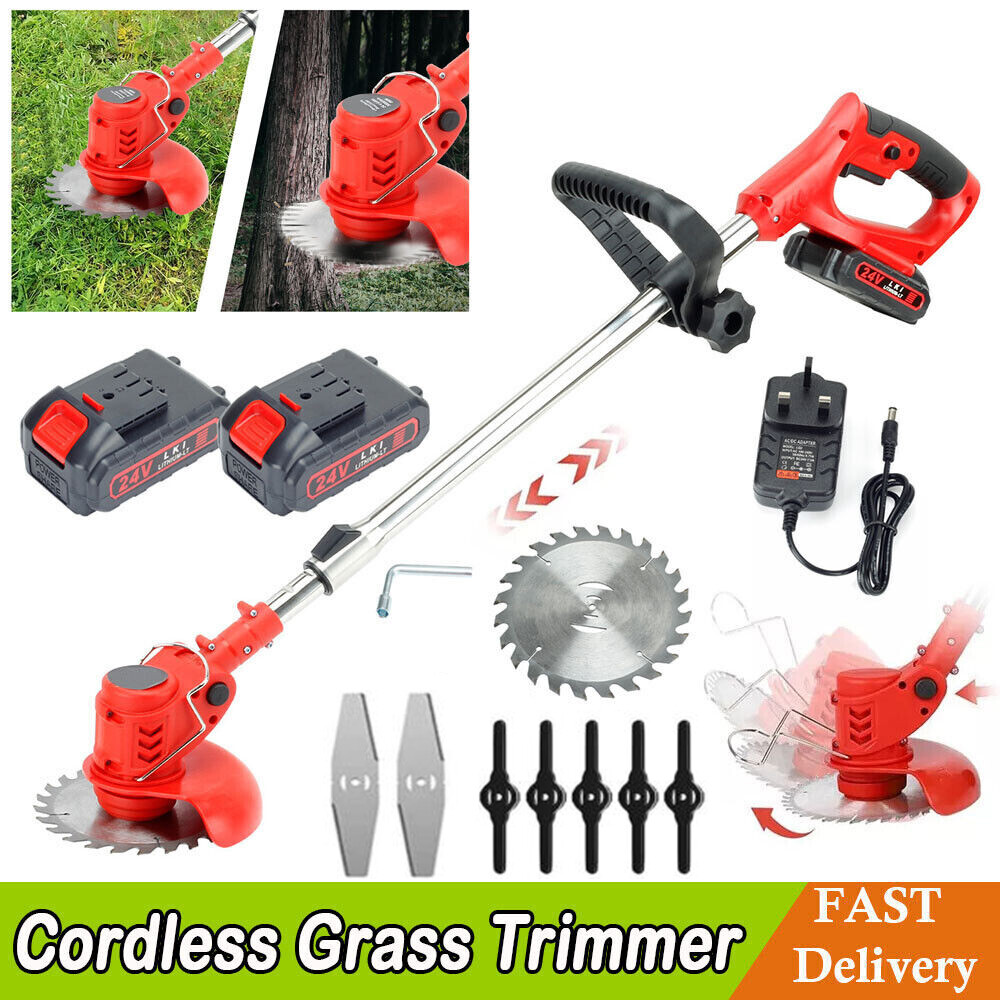 Electric Cordless Grass String Trimmer Lawn Edger Weed Wacker Cutter + 2 Battery