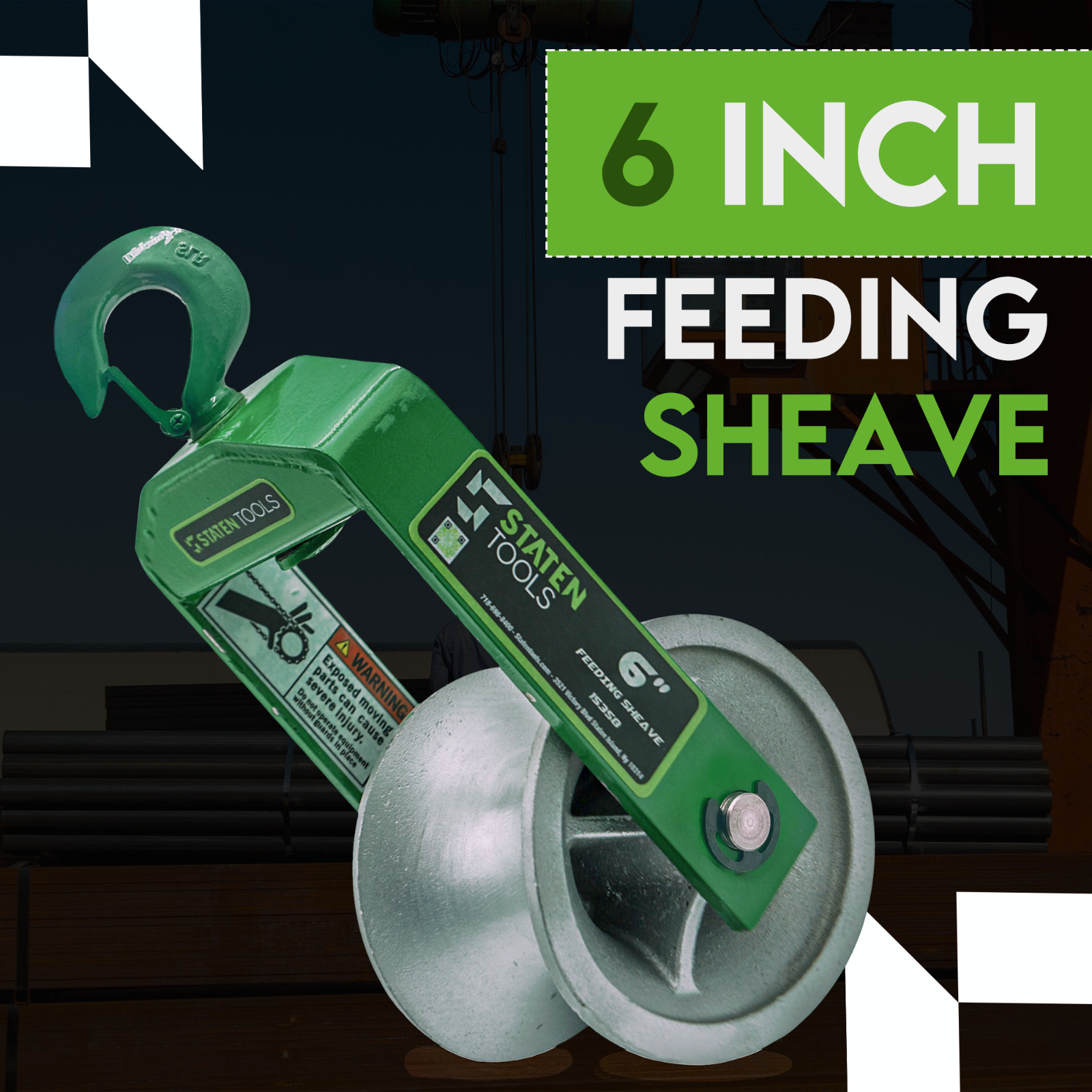 Staten Tools 650 Cable Puller Sheave, Hook, Wire, 6 In Diameter 6500lb