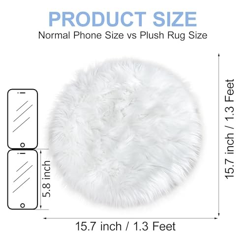 15.7 Inch Mini Small Fur Rug Round, White Plush Fluffy Mini Sheepskin Rug