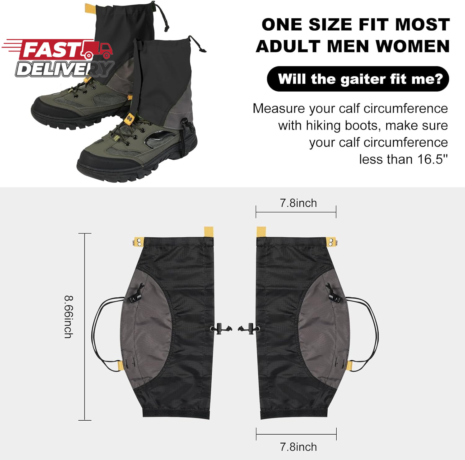 Waterproof Gators for Hiking Boots and Shoes Lightweight Adjustable Leg Gaiters