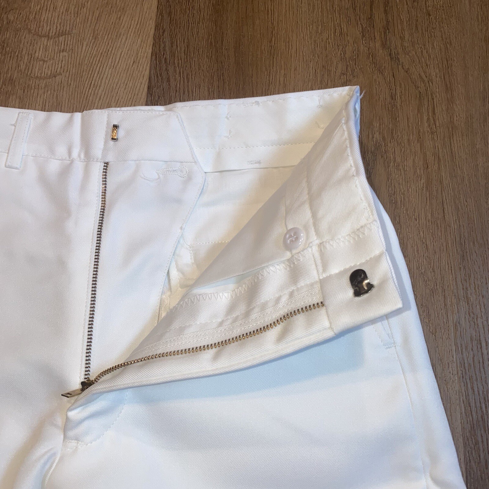 Mens Bell Bottom Pants Vintage Polyester White Flare Leg Mod New NOS 28 Unhemmed