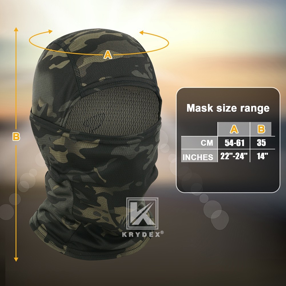 KRYDEX Tactical Face Mask Balaclava Full Head Neck Wrap Quick Dry Black MC Camo