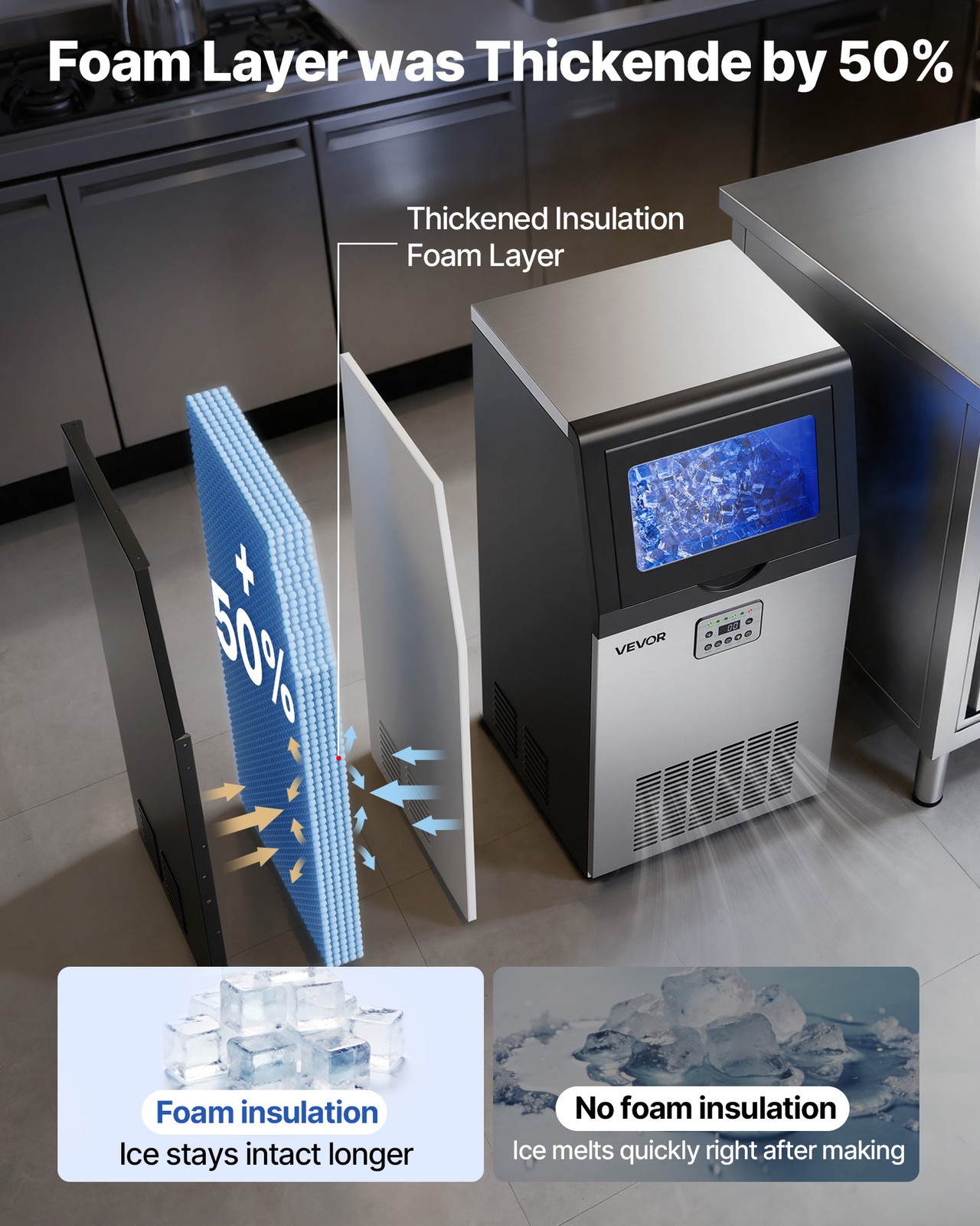 VEVOR Commercial Ice Maker 120 lbs/24h Ice Machine 30 lbs Storage Bar Restaurant