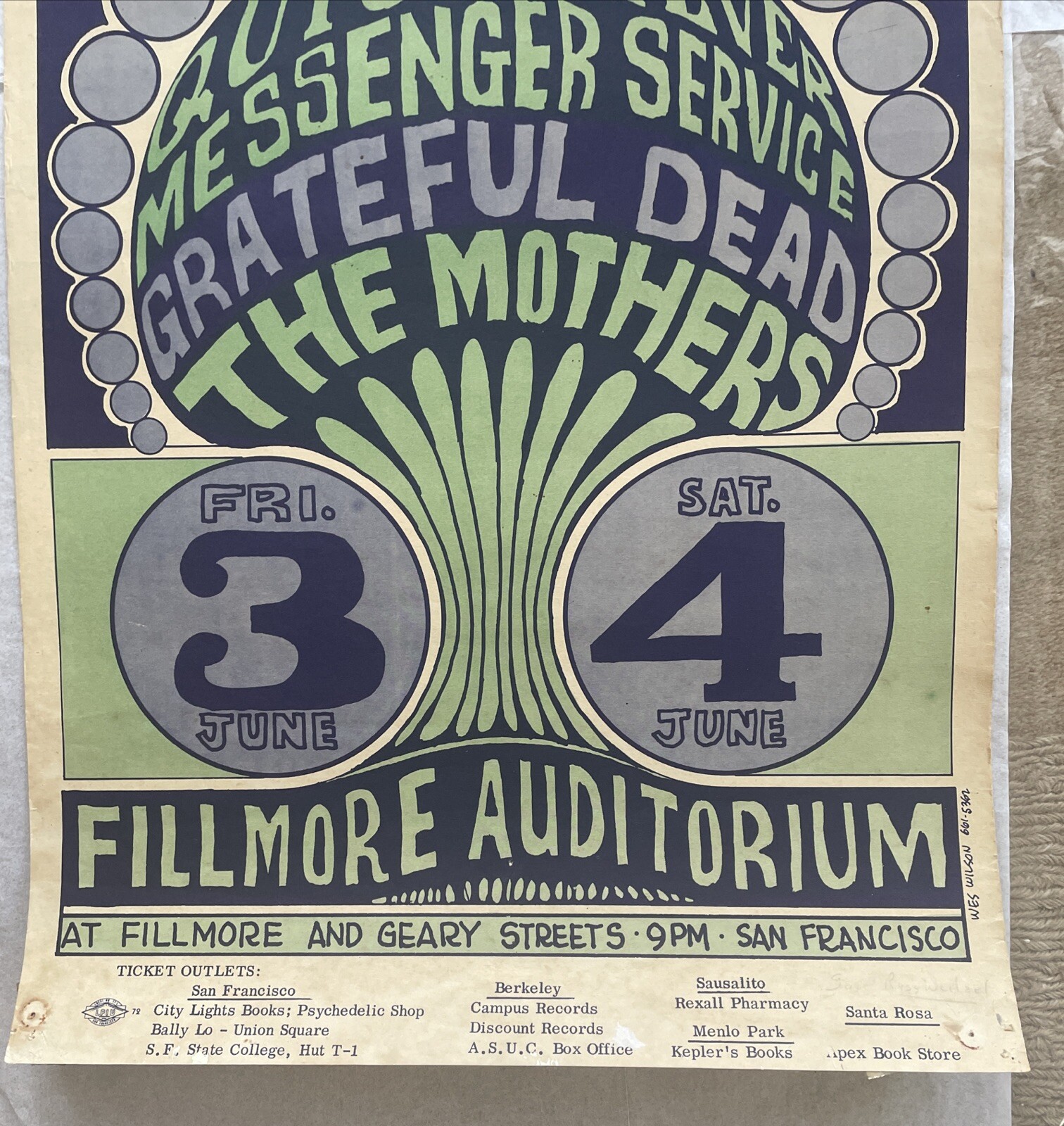 1966 Grateful Dead, Quicksilver, Mothers Of Invention, BG-9 Fillmore Poster