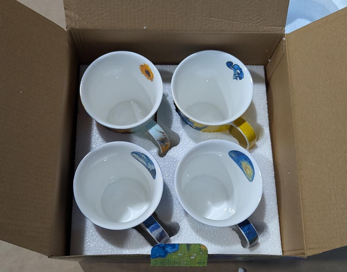 Van Gogh Mugs Set of 4 Fine China 12 oz Microwave and Dishwasher Safe New