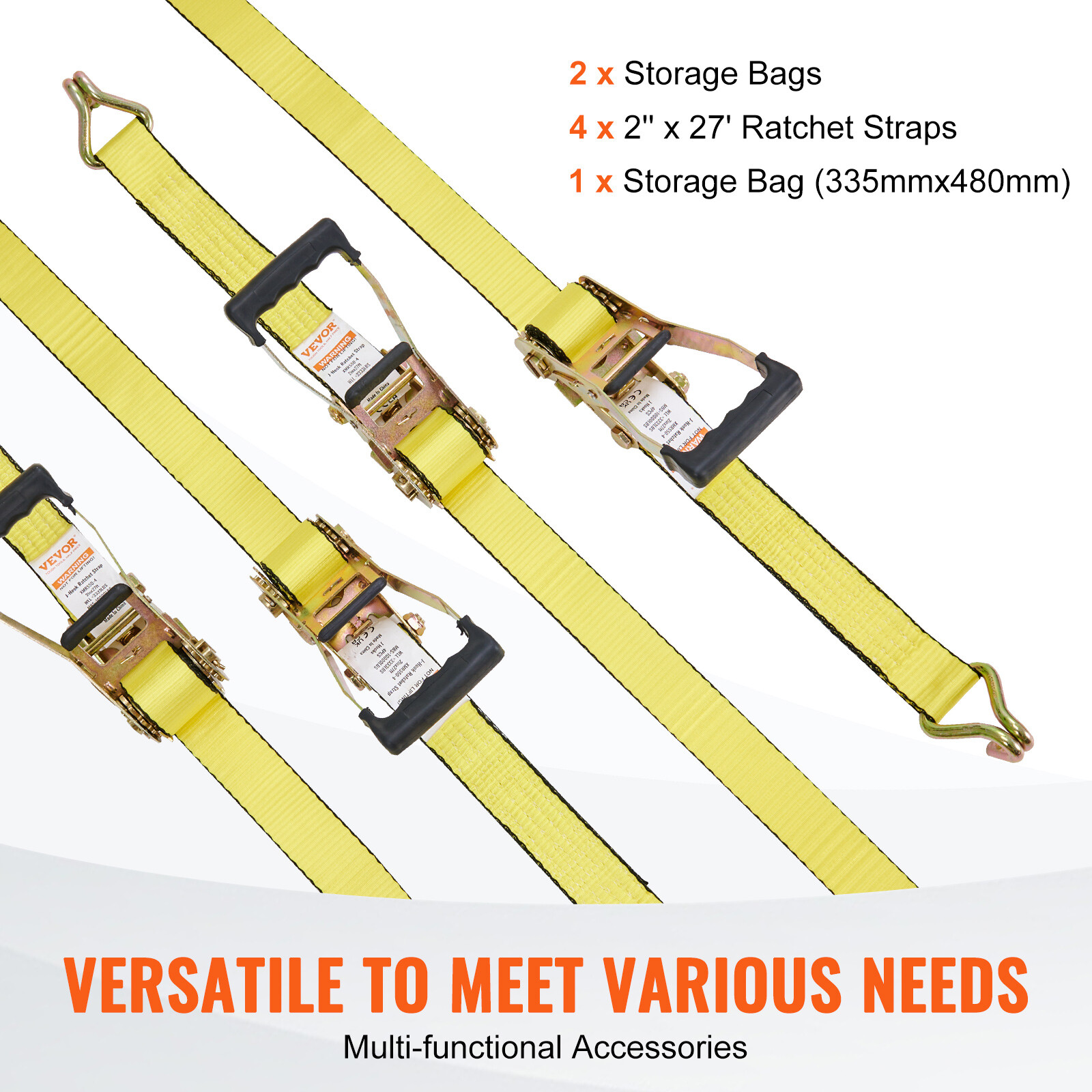 VEVOR 4 Pack Ratchet Tie Down Straps 10000 lbs 2" x 27' Heavy Duty Double J Hook