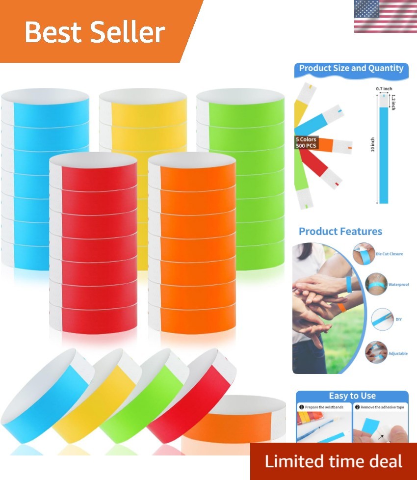 500 Pcs Wrist Bands, Paper Wristbands for Events, Adhesive Colored Wristbands...