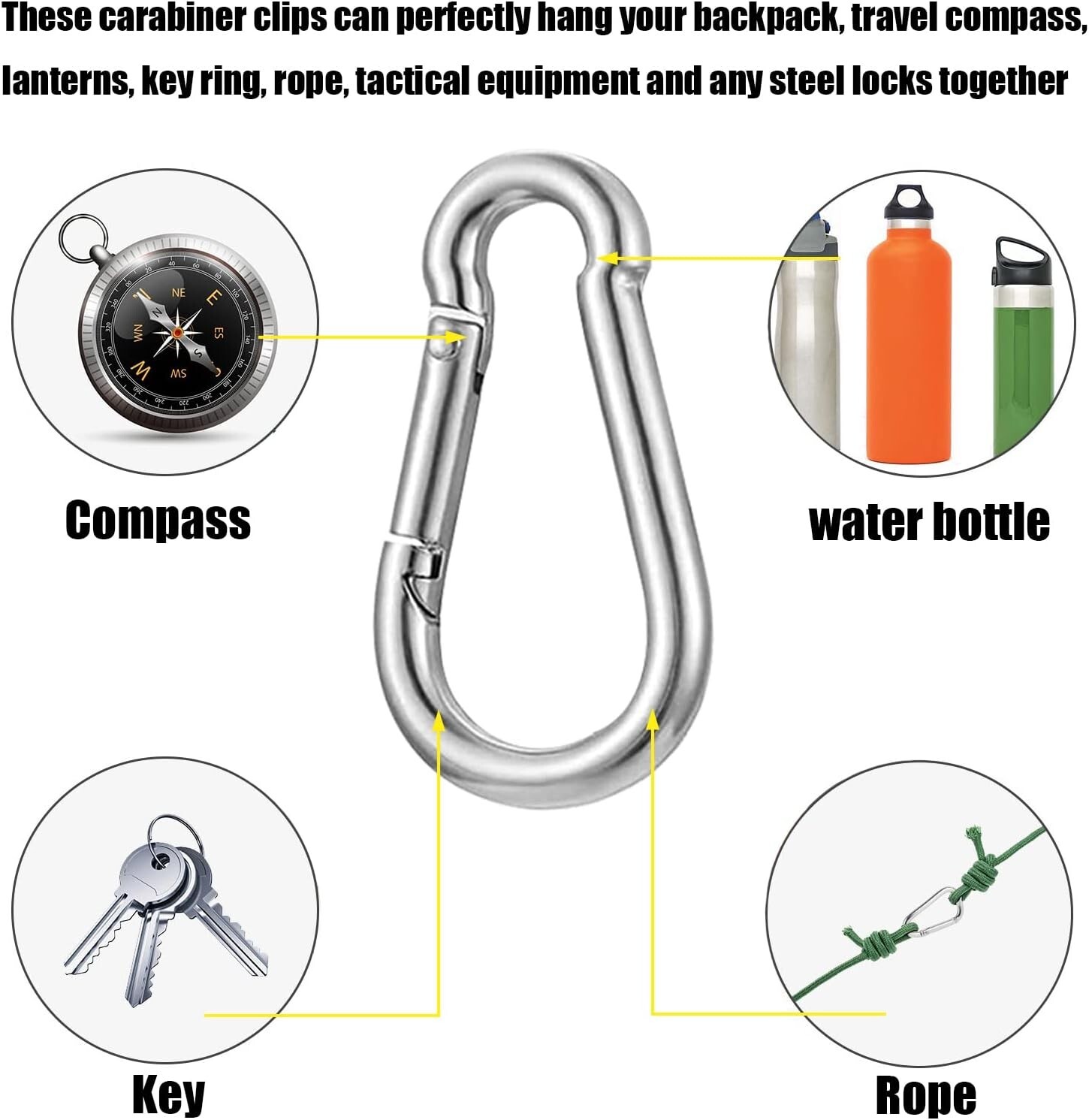 10/50/100 3" Heavy Duty Carabiner Clips M8 5/16" Galvanized Steel 500LBS