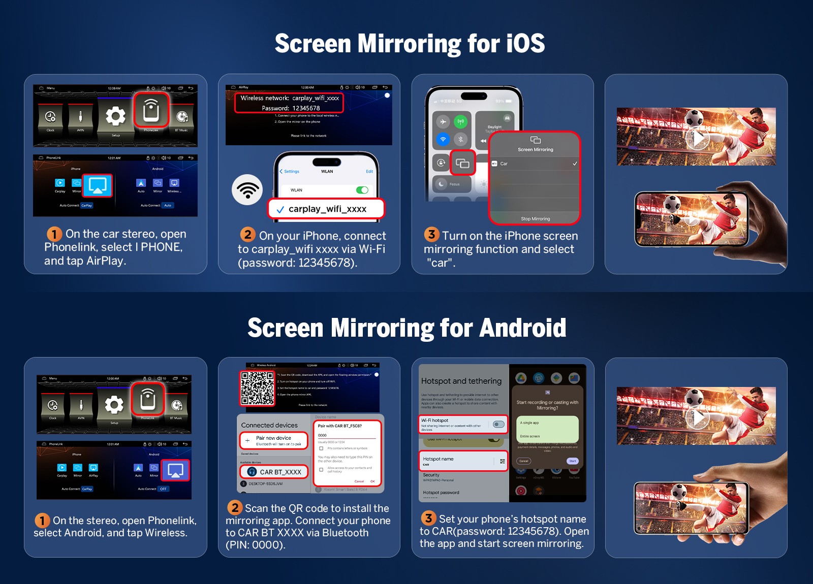 Wireless CarPlay Android Auto 6.36" 1DIN Receiver w/ Bluetooth 5.3 RDS AM/FM USB