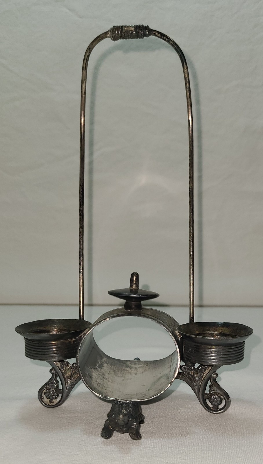 Napkin Ring Holder Salt Cellar Antique Silverplate Figural 2 Turtles