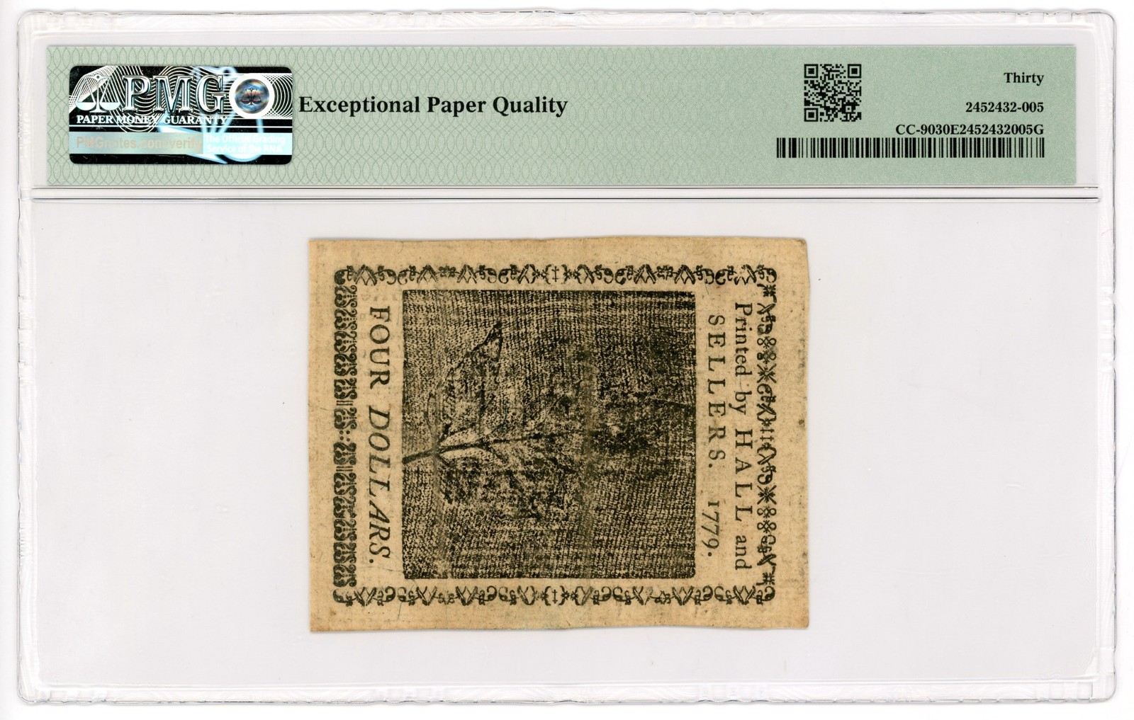 (CC-90) January 14, 1779 $4 Continental Currency Note - PMG VF 30 EPQ