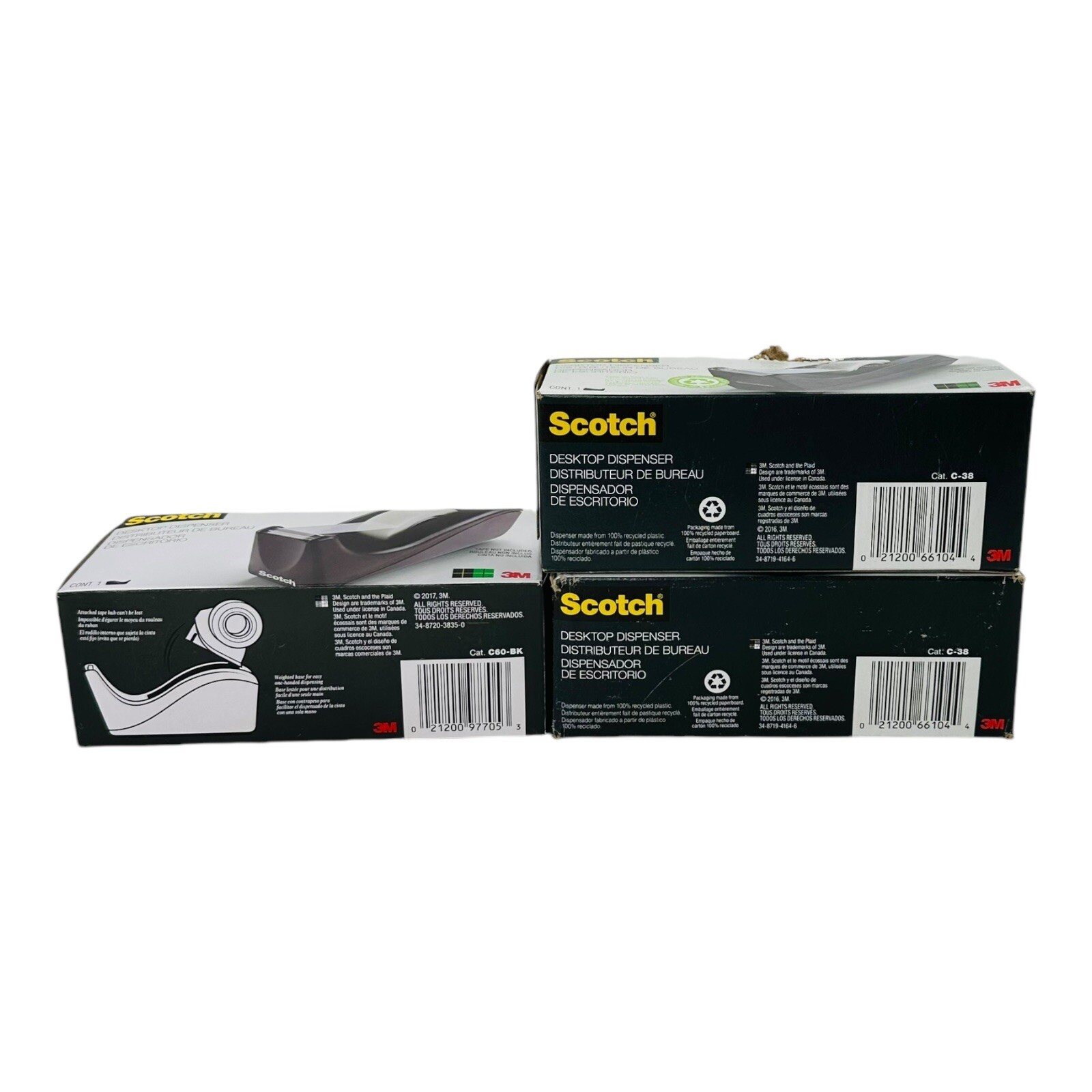 3 Count Scotch Tape Dispenser 1" Core C60-BK & C-38