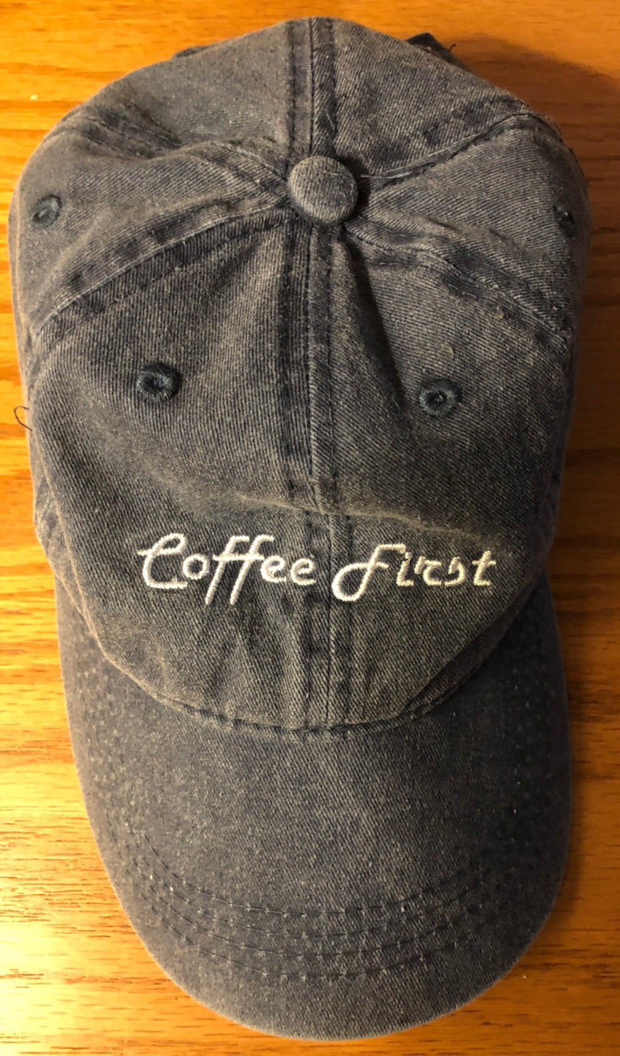 Steve Madden "Coffee First" Washed Denim Baseball Cap
