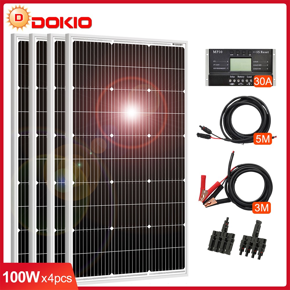 Dokio 100w 200w 400w Rigid Monocrystalline Solar Panel Kit for Home/Backup Power