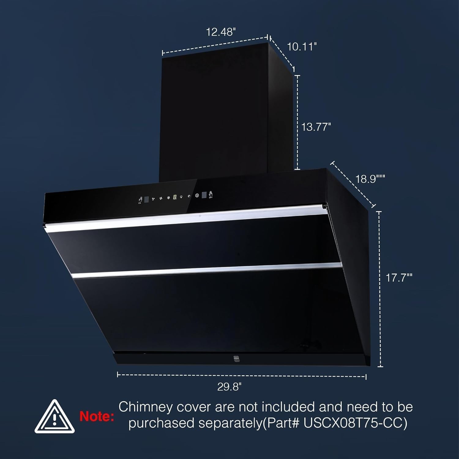 30 inch Under Cabinet Range Hood 900CFM Touch Panel Tempered Glass 3-Speed Fan