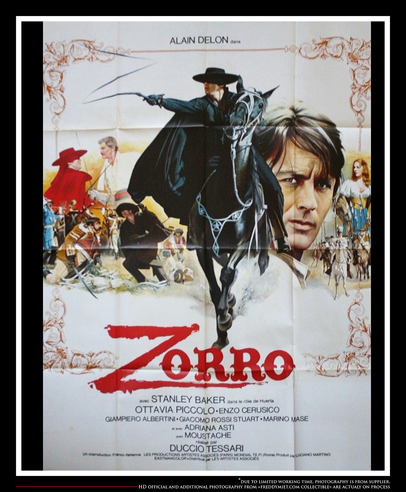 ZORRO 🎬 Alain Delon Large French Grande Vintage Movie Poster Original 1975