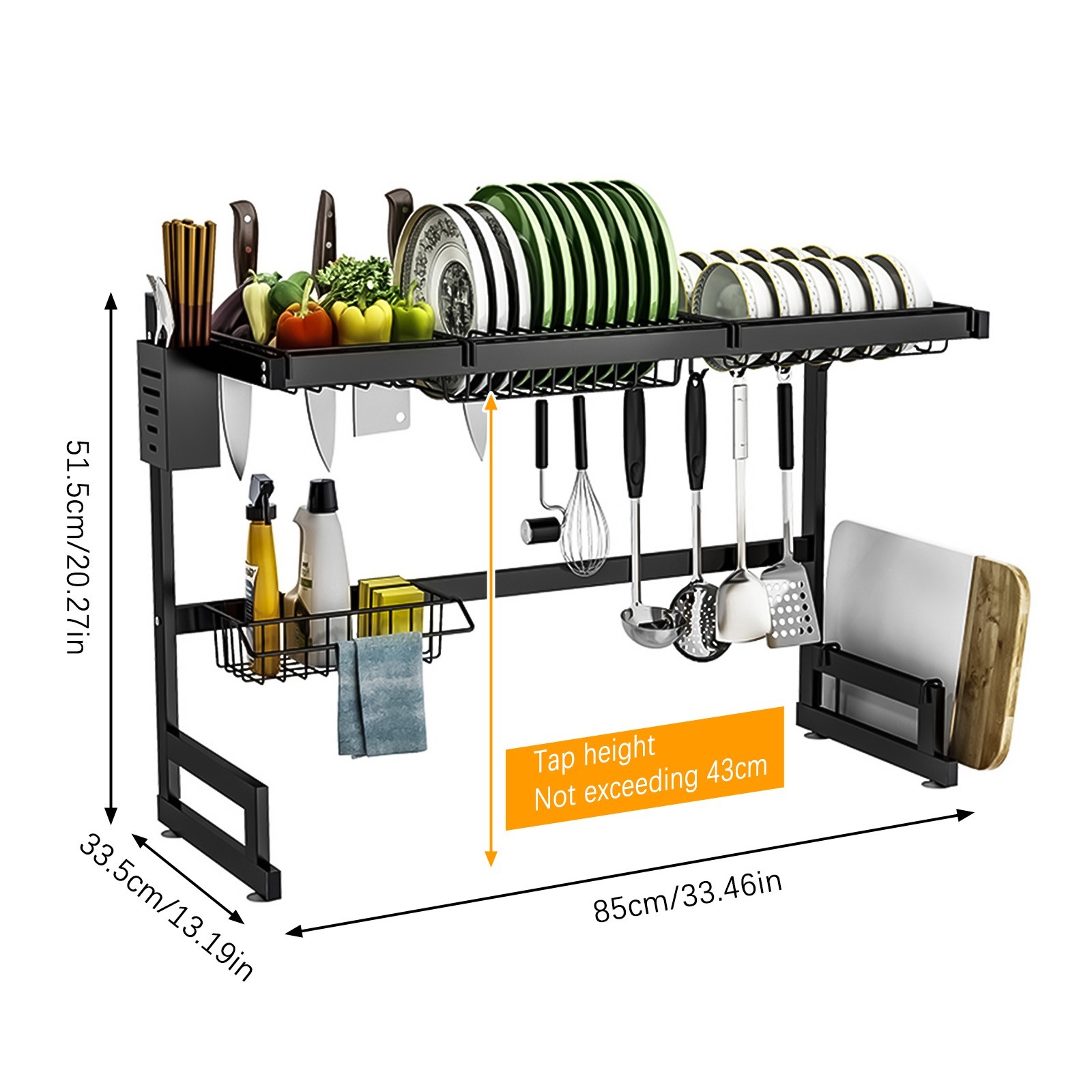 Space Saving 2-Tier Over Sink Dish Drainer, Large Stainless Steel Drying Rack