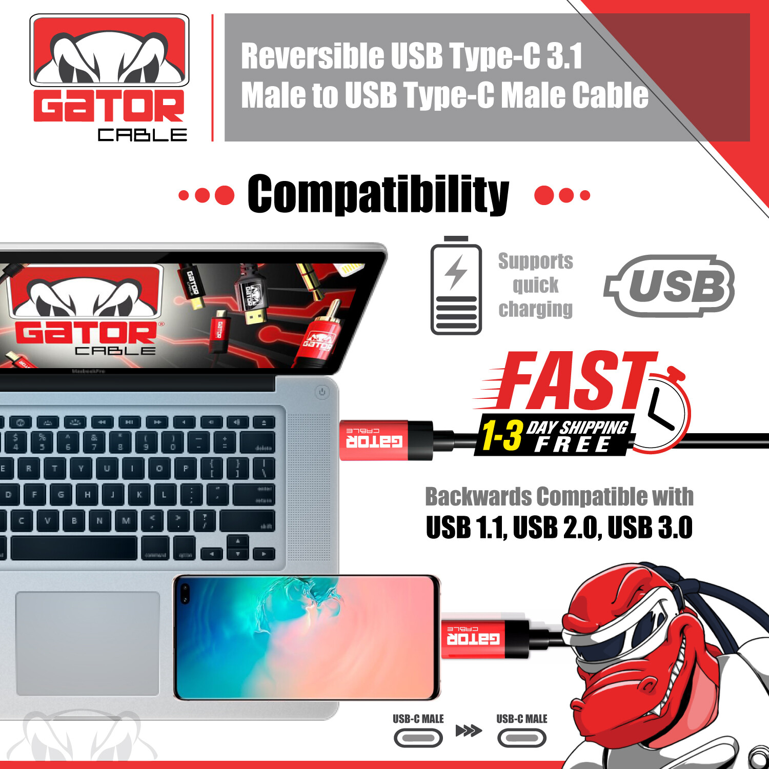 USB-C to USB-C Type-C Male Charger Cable Fast Charge 3.1 Data Sync Cord PD 20W