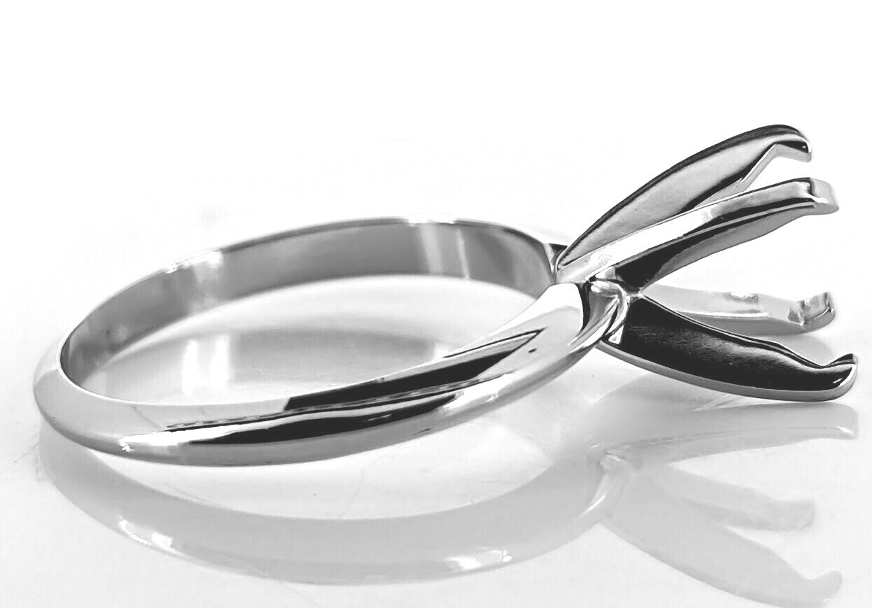 14K White Gold Round 4 Prong Ring Head Setting Pre-Notched Solitaire Mount USA