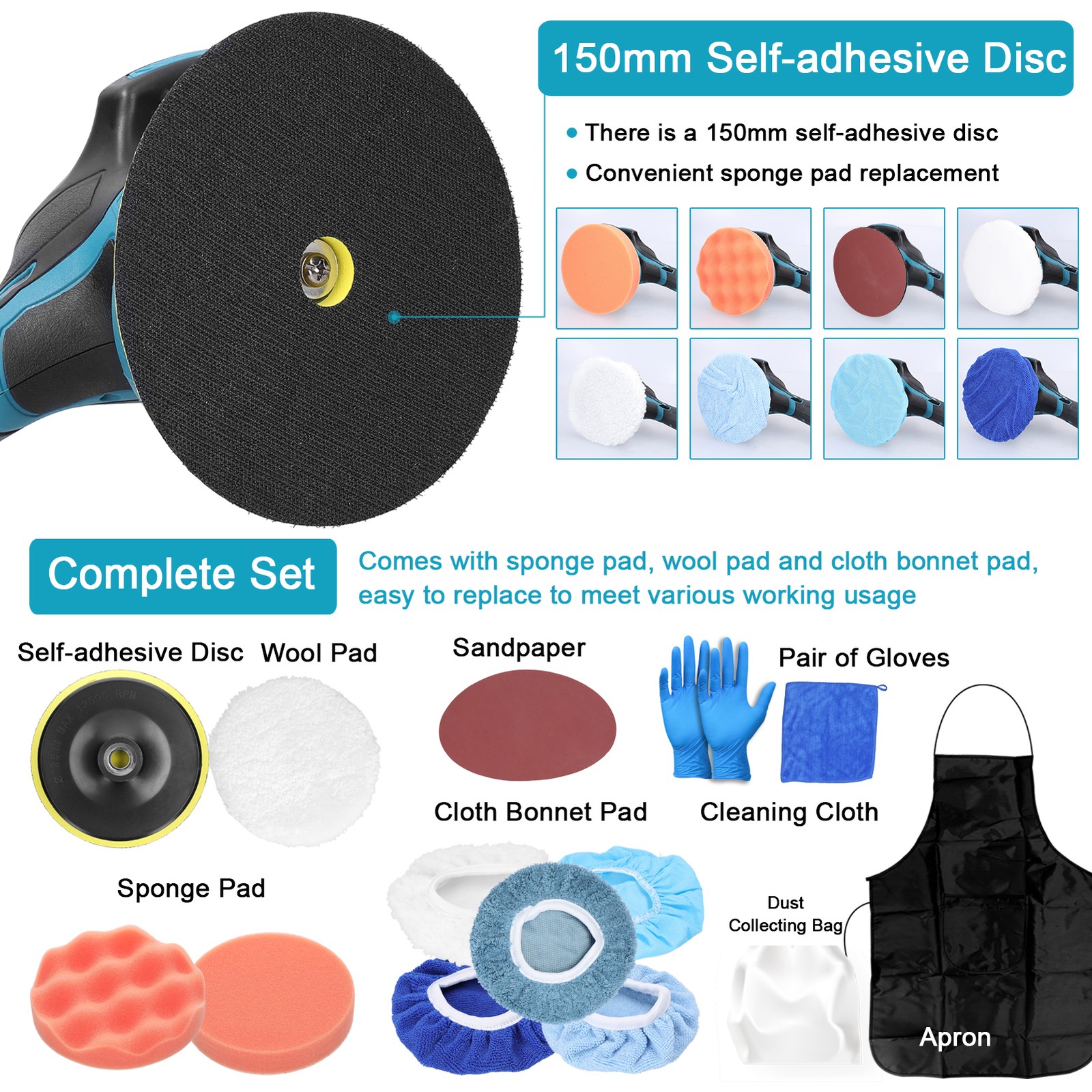 Dual Action Car Polisher Buffer Machine Cordless 6" Sander Polishing Kit Battery