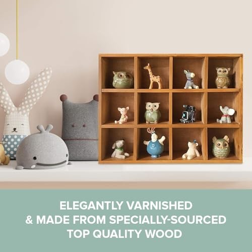 12-Slot Wood Display Cabinet 12 x 15.5 Square Cubby Shelf Organizer -